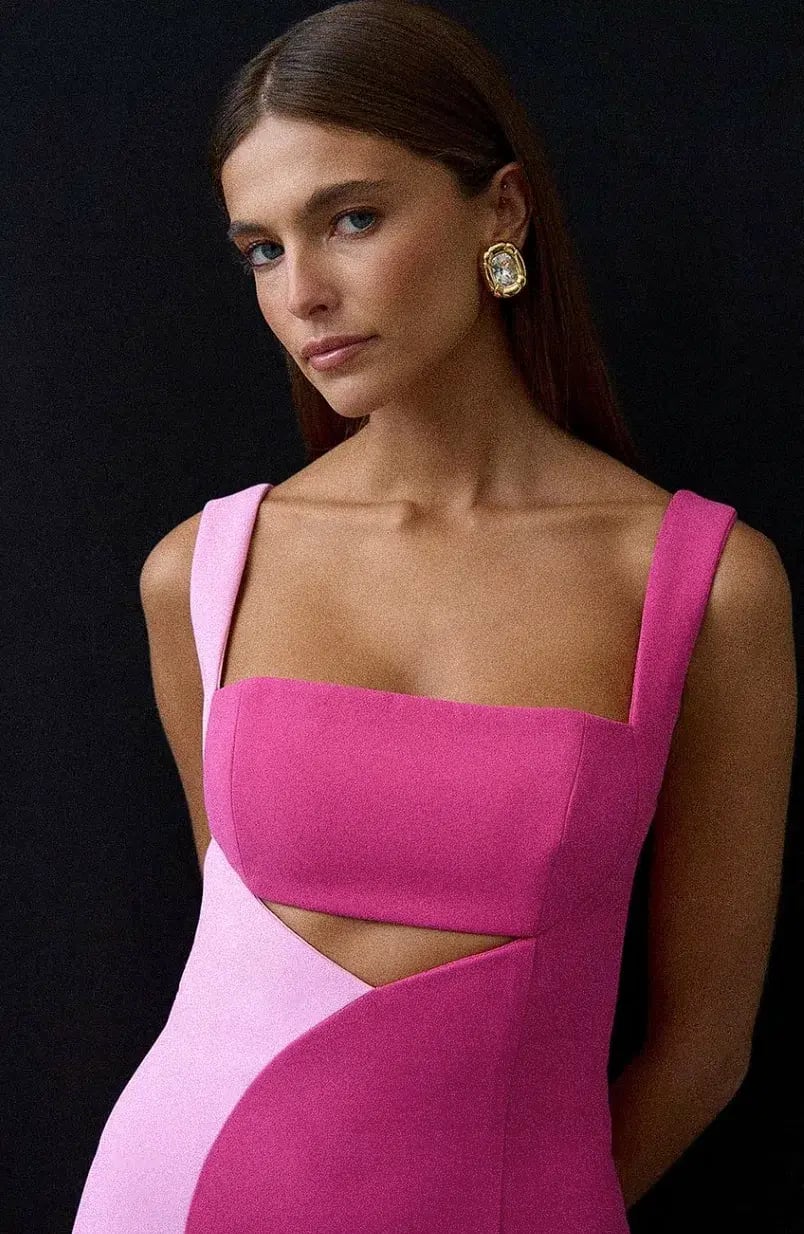 By Johnny Caterina Two Tone Curve Midi Dress Pink Size 10 photo 2