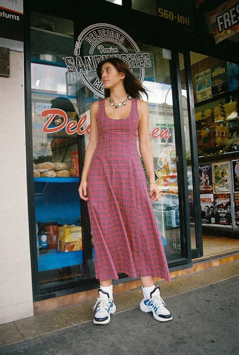 Katharina Lou The Annabel Maxi Dress in Red Tartan Size XL / AU 14 photo 2