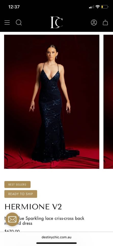 Hire-Hermione V2 Navy Blue Sparkling Lace Criss-Cross Back Mermaid Dress-Formal Dress Destiny Chic photo 3