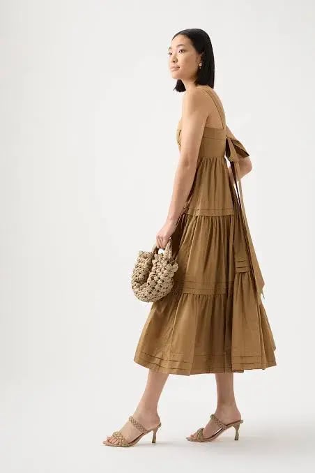 Aje Sophie Tiered Midi Dress Willow Brown Size 8 photo 2