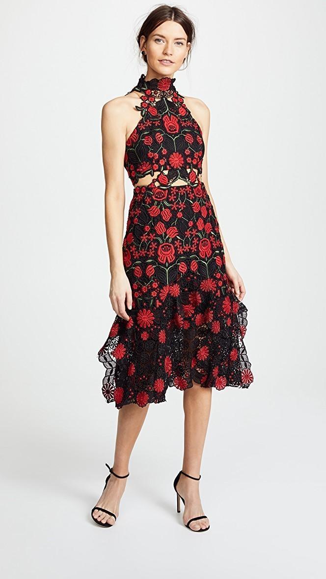 Thurley English Rose Midi Dress Black & Red Sz 6 photo 2