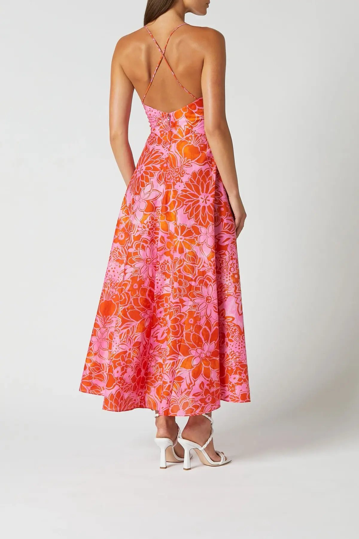 Scanlan Theodore Cotton Strappy Midi Dress Tangerine Size 8 photo 2