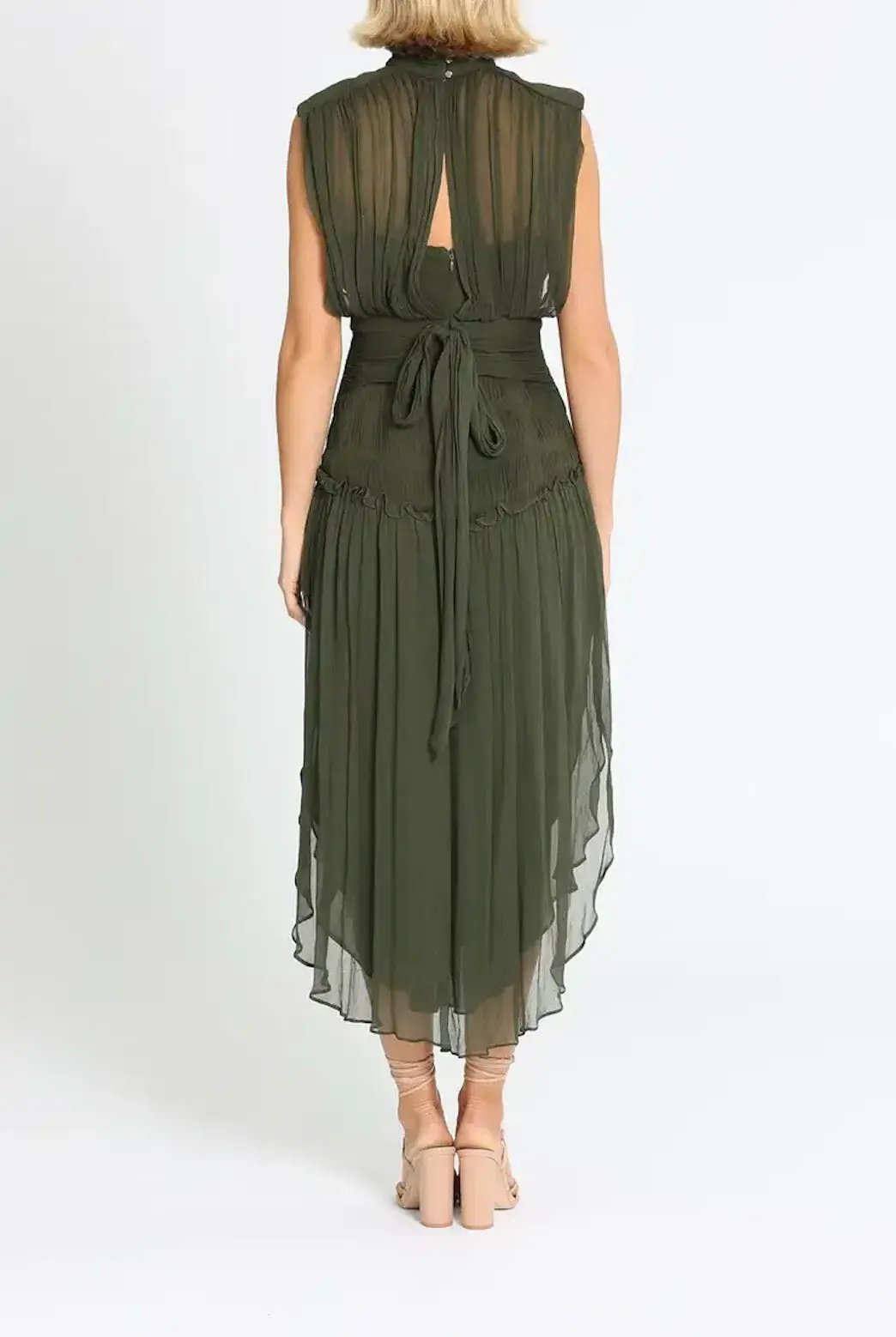 Shona Joy Safira Sleeveless Open Back Midi Dress in Olive Green Size 6 photo 2