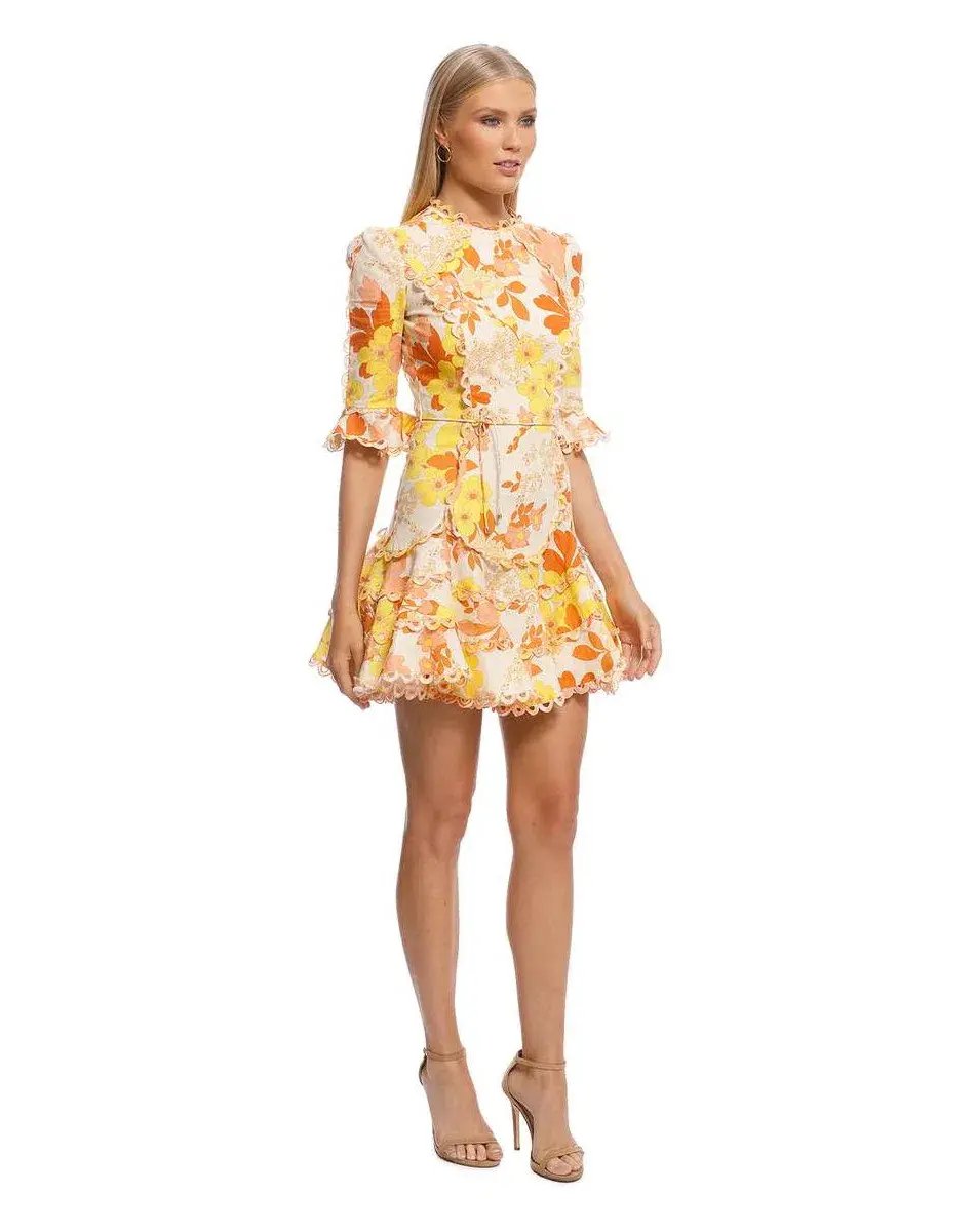 Zimmermann Primrose Flutter Mini Dress Marigold Floral Size 1 / Au 10 photo 2