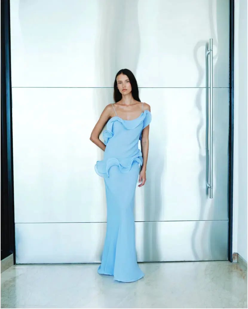 Selezza London Chiffon Maxi Dress Blue Size AU 8 photo 5