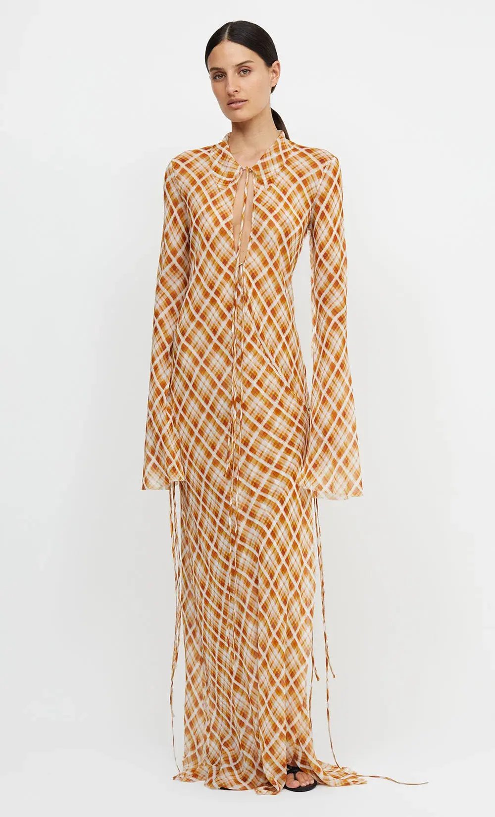 Bec & Bridge Sunflower Check Long Sleeves Maxi Dress Print Size 8 photo 4