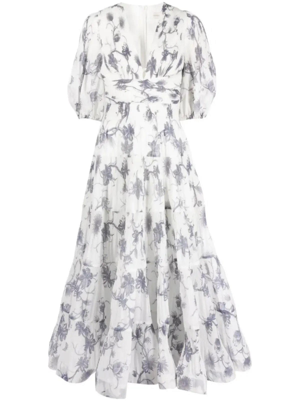 Zimmermann Pleated Midi Dress White Navy Floral Size 4/ Size AU 14 photo 6