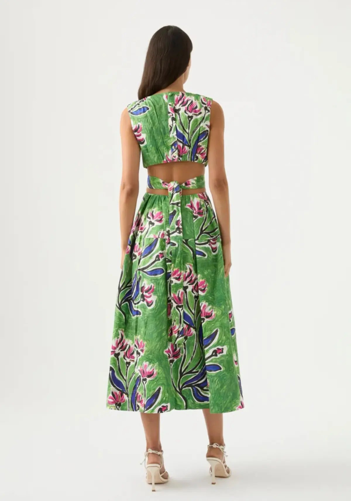 Aje Zorina Tie Midi Dress Native Gumnut Floral Size 8 photo 3