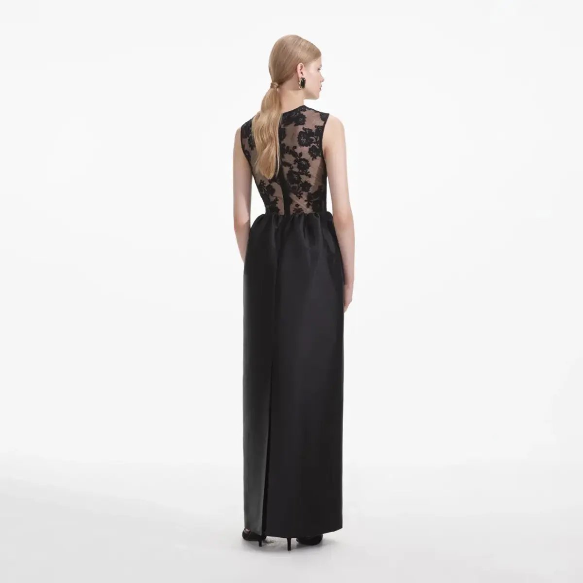 Self-Portrait Lace-trim Taffeta Maxi Dress in Black Size 8 photo 3