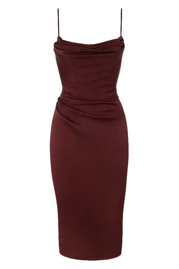 House of CB Anja Satin Corset Midi Dress Brown Size 8 photo 5