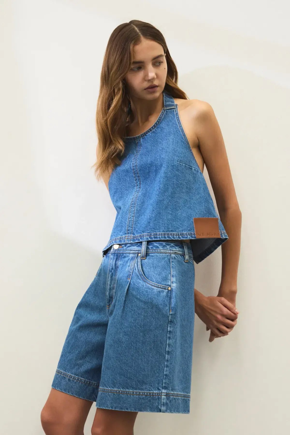 Aje Longline Denim Halter Neck and Short Set Blue Size 6 photo 3