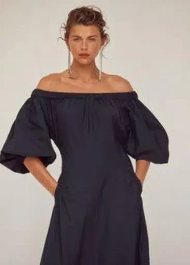 Scanlan Theodore Cotton Gathered Pocket Dress in Navy photo 2