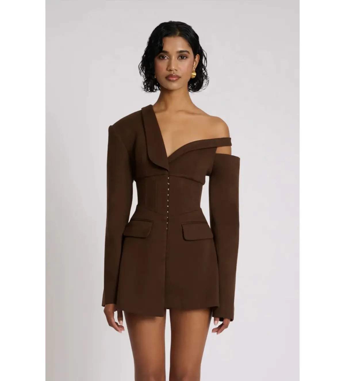 Eliya The Label Ayla Blazer Mini Dress Brown Size L AU 12 photo 5