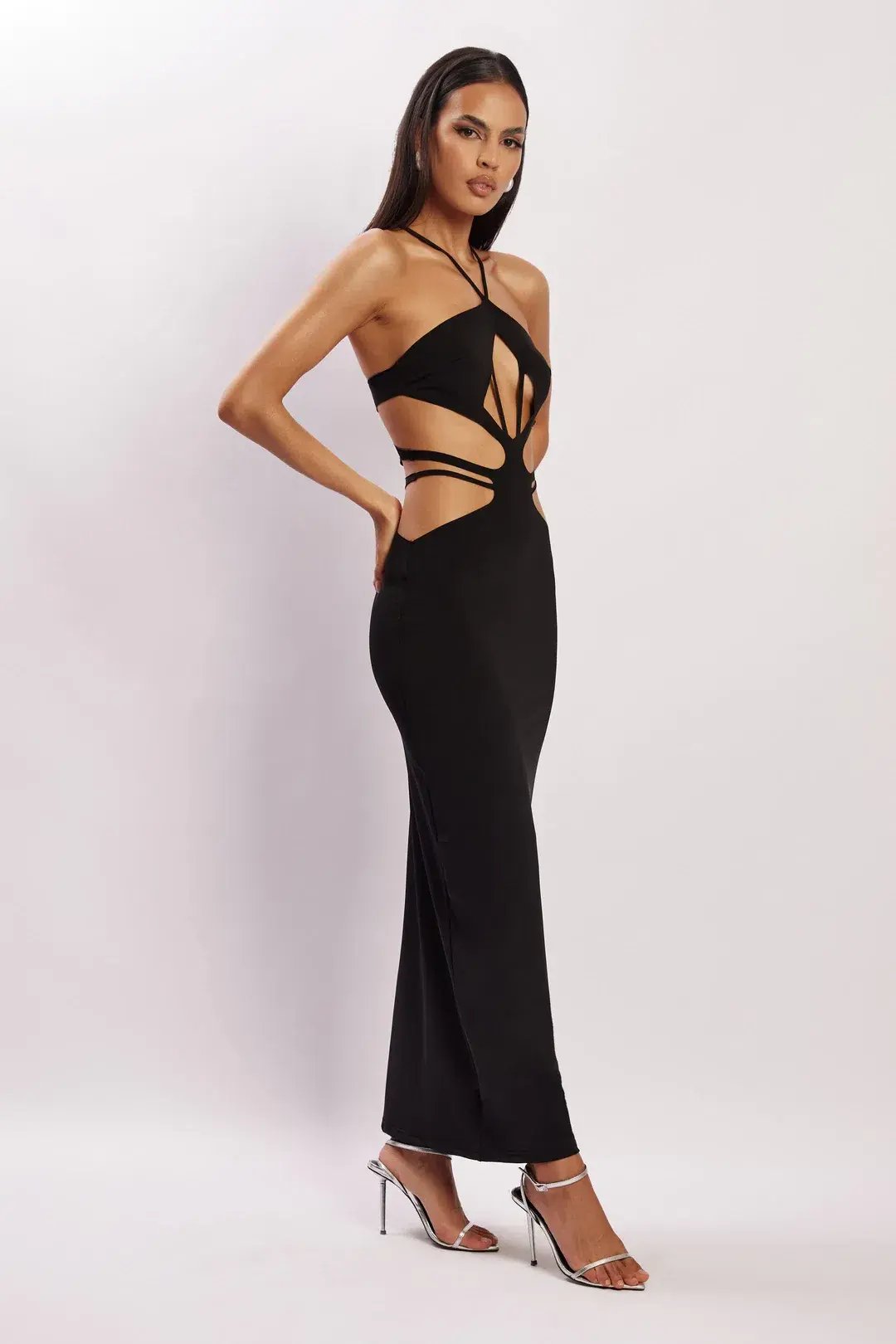 Meshki Eden Halter Strappy Cutout Maxi Dress Black Size S photo 3