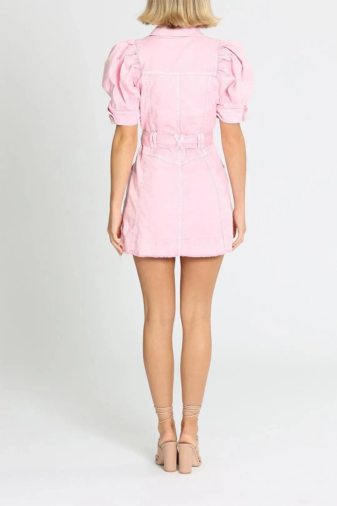 Aje Flora Denim Puff Sleeve Mini Dress Pink Size 10 photo 3