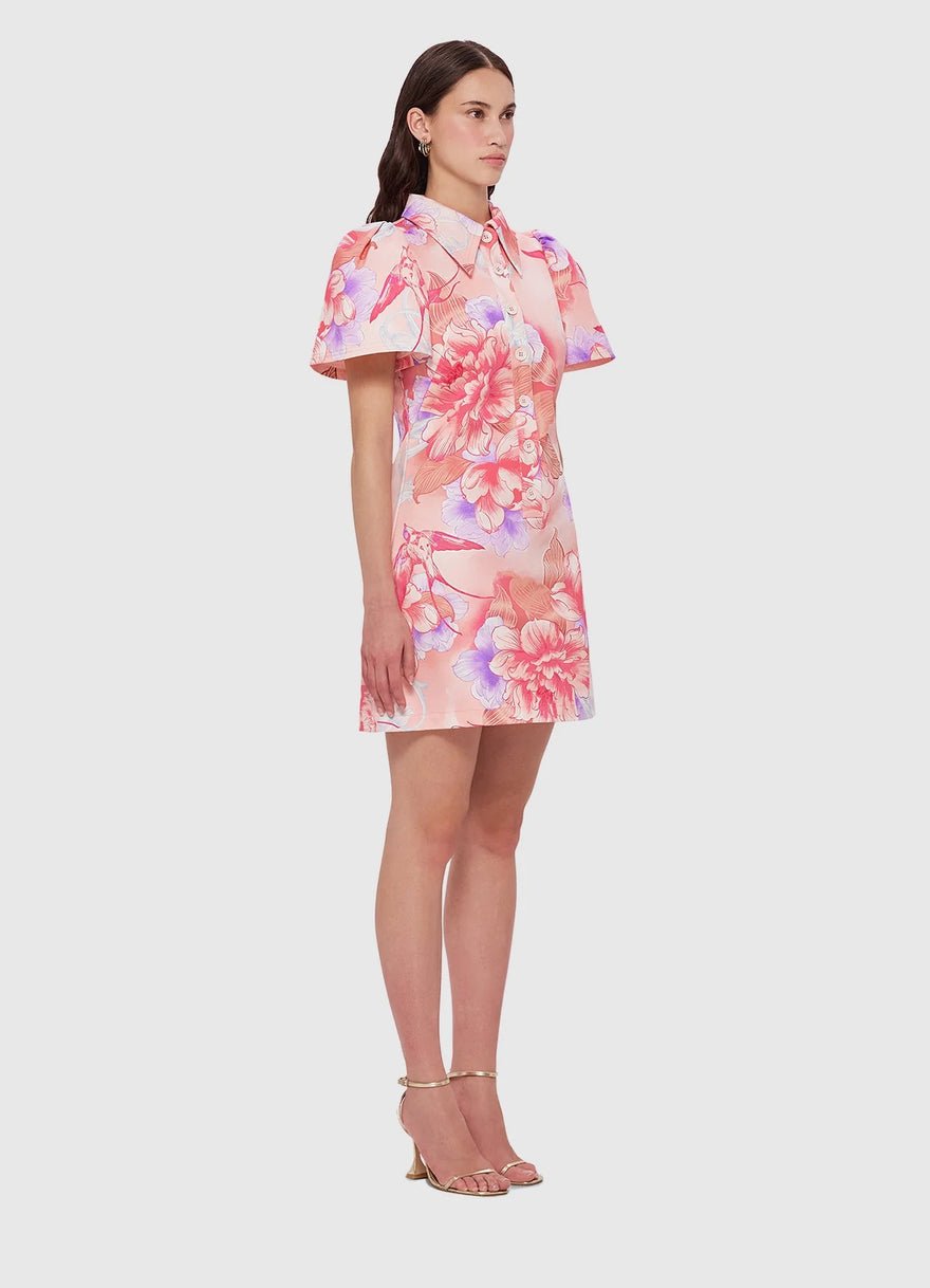 Leo Lin Brooke Shirt Sleeve Mini Dress - Swallow Print In Lush photo 3
