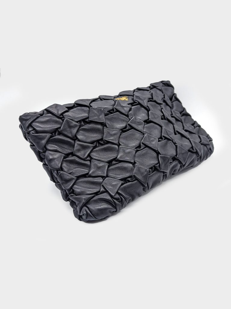 Prada Modore Hand Pleated Nappa Leather Clutch Bag Black photo 2