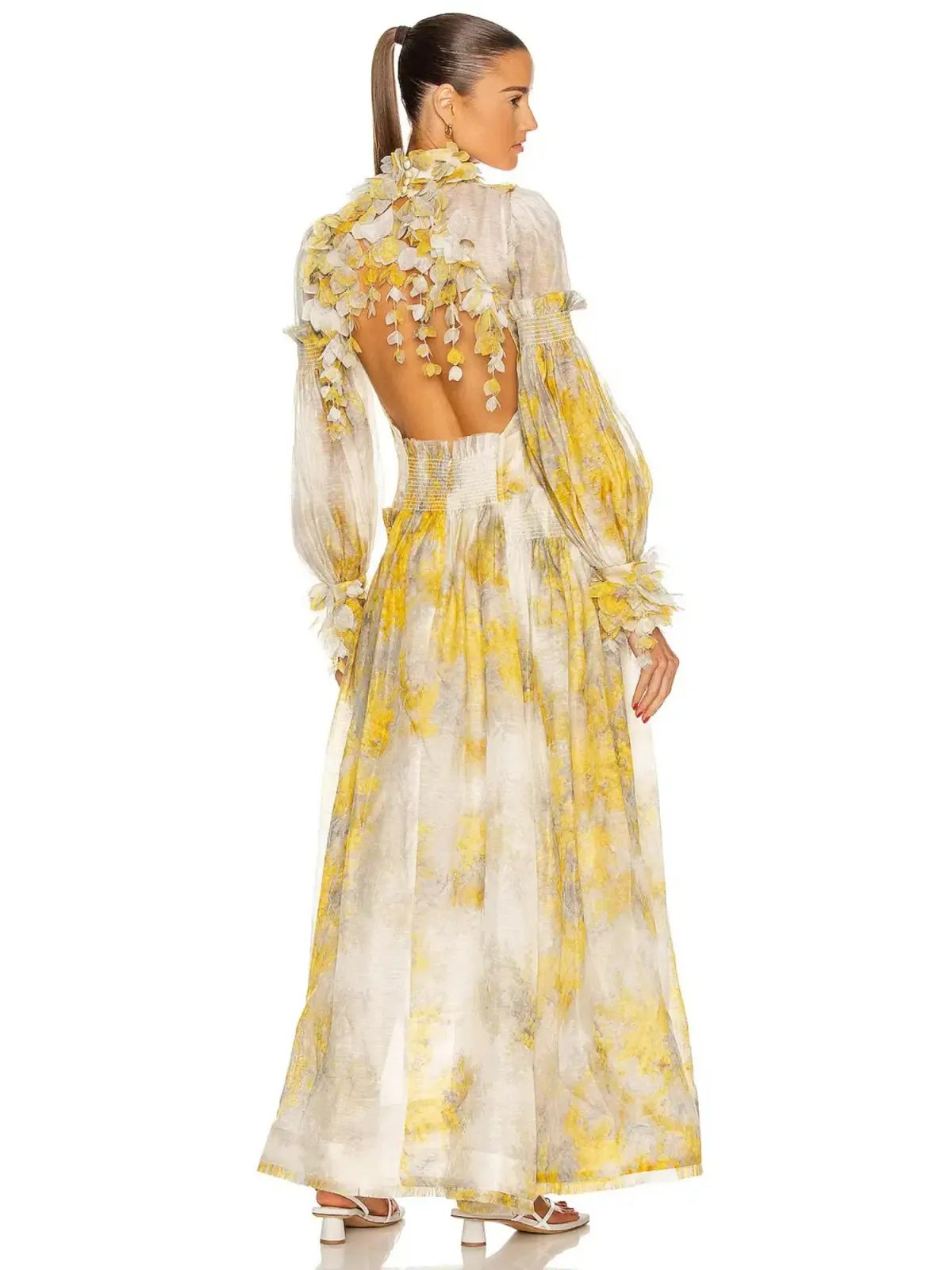 Zimmermann Botanica Wattle Bell Sleeve Silk Linen Gown Floral Size 2 / AU 12 photo 2