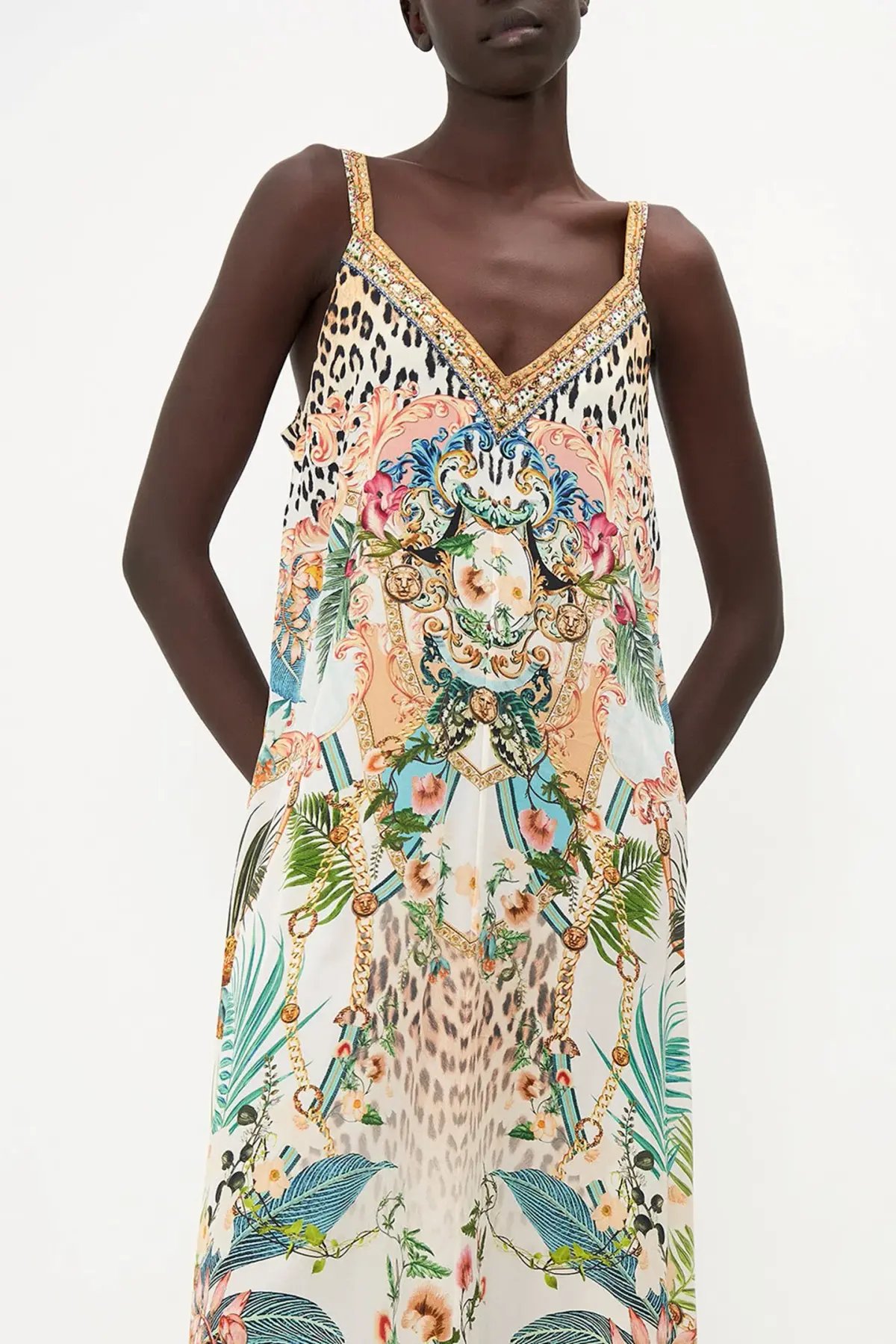 Camilla V Neck Midi Slip Dress Royalty Loyalty Print Size 10 photo 2