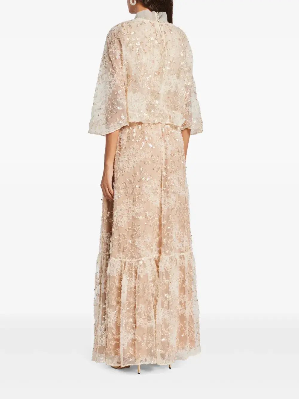Self-Portrait Embellished Cape Maxi Dress Beige Size 8 photo 3