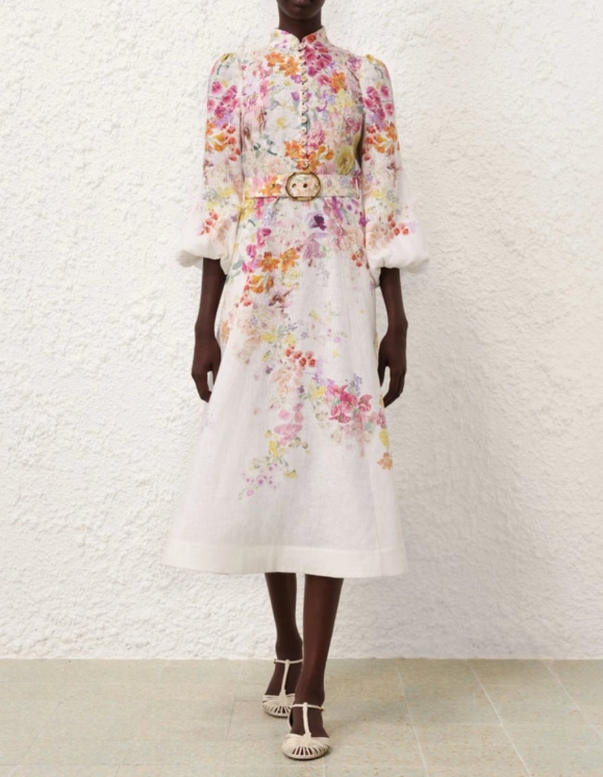 Zimmermann Natura Buttoned Midi Dress In Kaleidoscope Garden photo 2