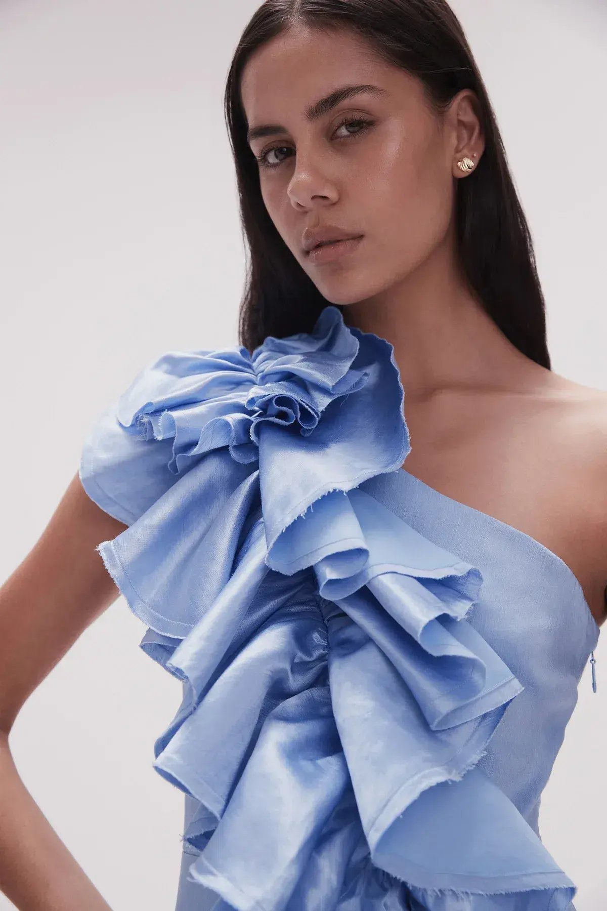 Aje Adelia Ruffle Midi Dress in Sky Blue Size AU 8 photo 4