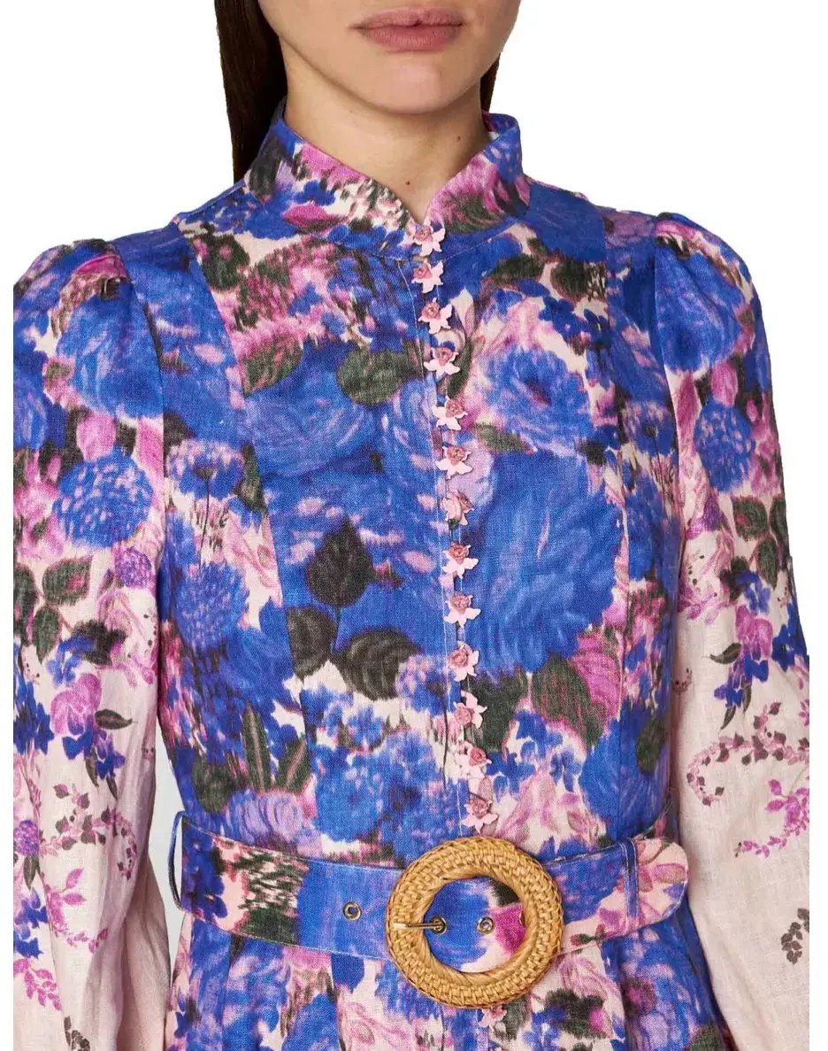 Zimmermann High Tide Buttoned Midi Dress Purple Ikat Floral Size 4 / Au 16 photo 3