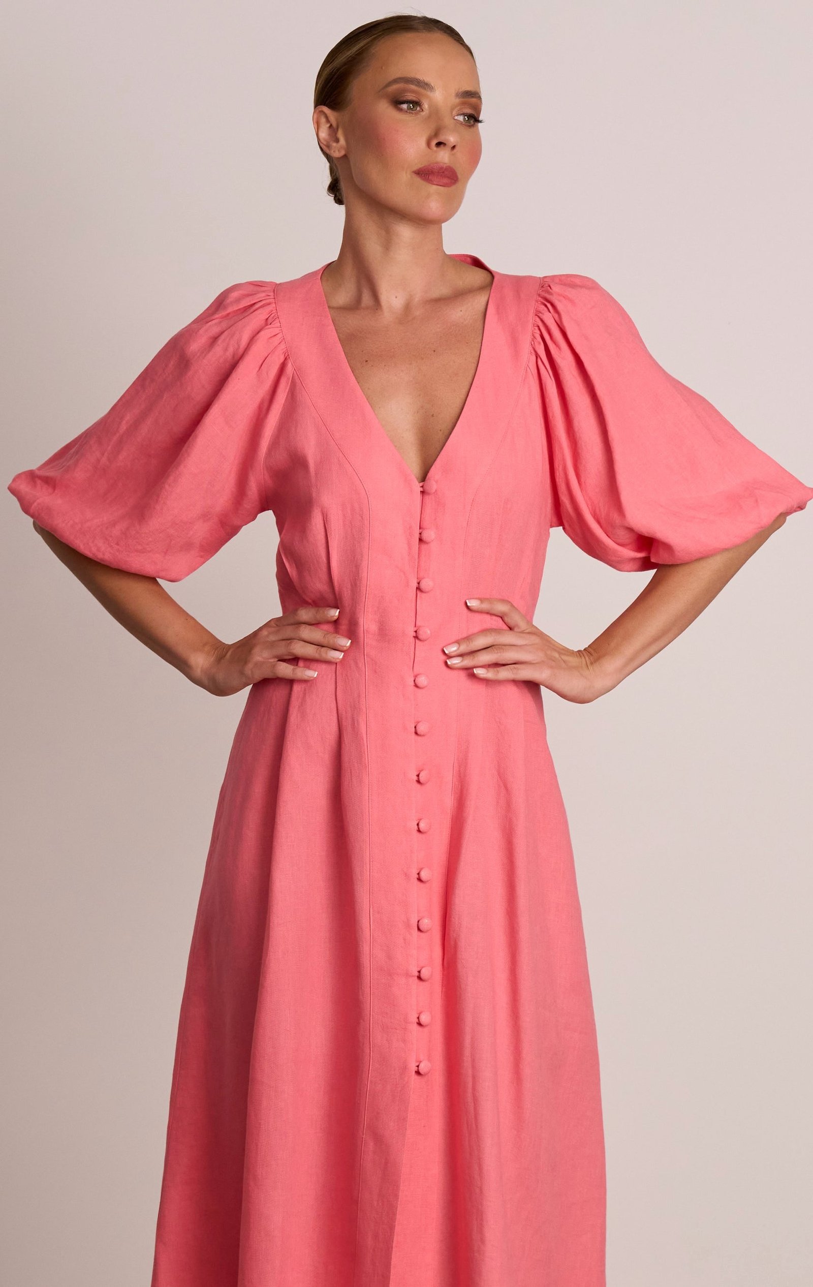 PASDUCHAS MEADOWS BUTTON MIDI DRESS - PUNCH PINK photo 4