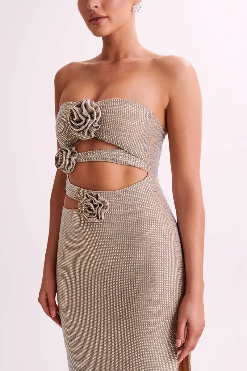 Meshki Stassie Strapless Rose Diamante Maxi Dress Nude Size S / AU 8 photo 2