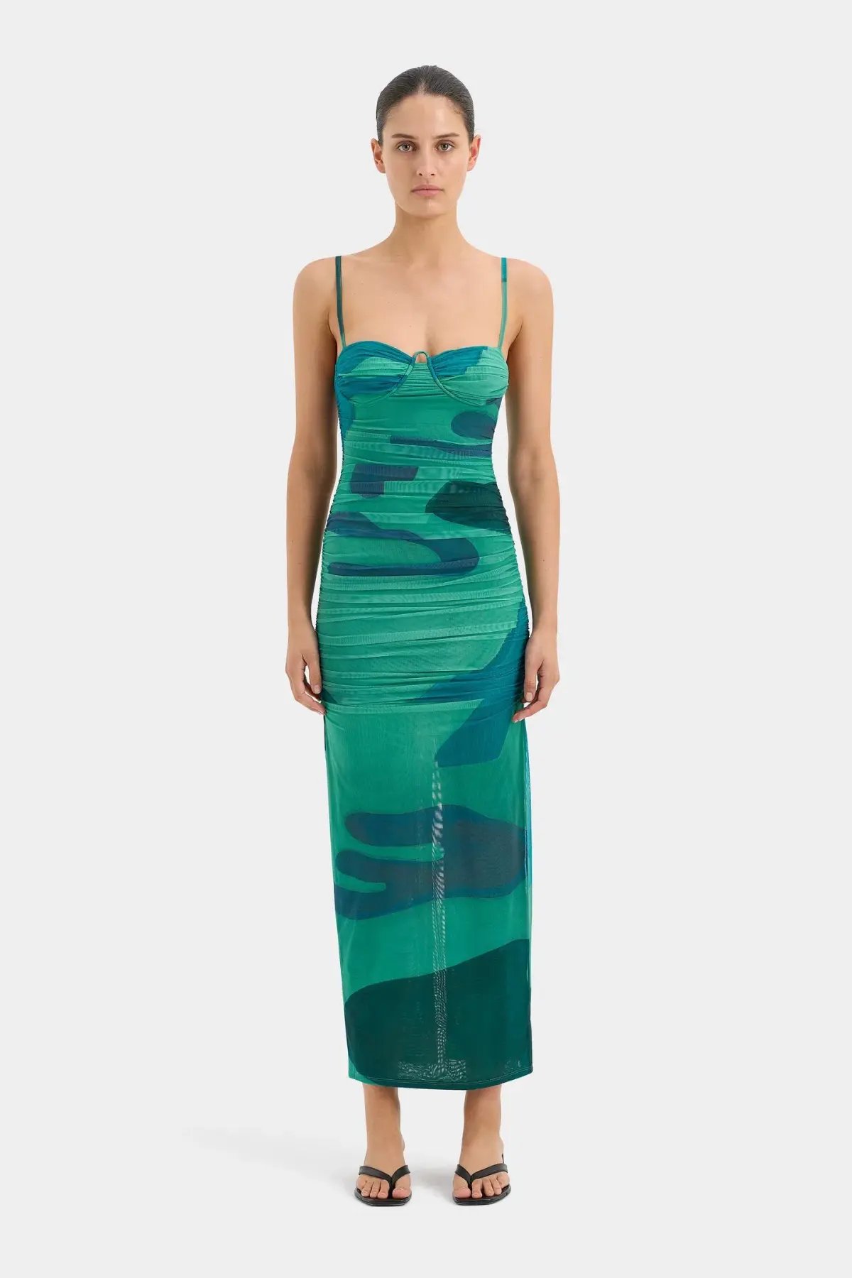 Sir the Label Frankie Gathered Midi Dress in Emerald Green Reflexión Size 0 /AU 6 photo 5