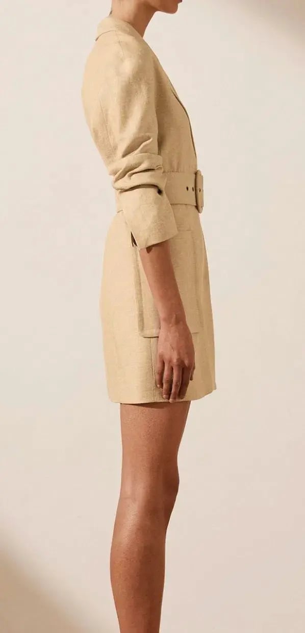 Shona Joy Carmen Linen Blazer Mini Dress Beige Size AU 6 photo 3