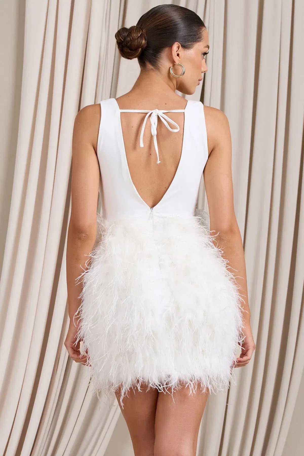 Club L London Flirt  Plunge Front Mini Dress with Feather Skirt White Size 4 photo 5