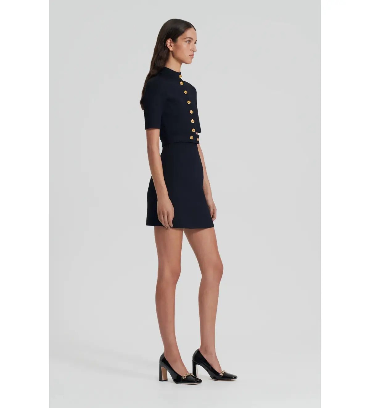 Scanlan Theodore Crepe Knit Mini Button Dress Black Size 8/S photo 2
