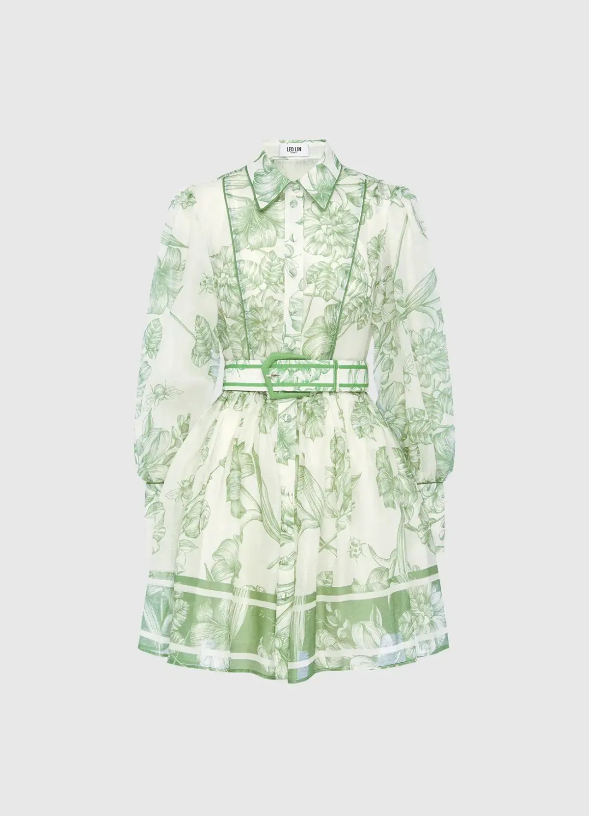Leo Lin Cassandra Belted Mini Dress Harmony Print in Celadon Size AU 10 photo 2