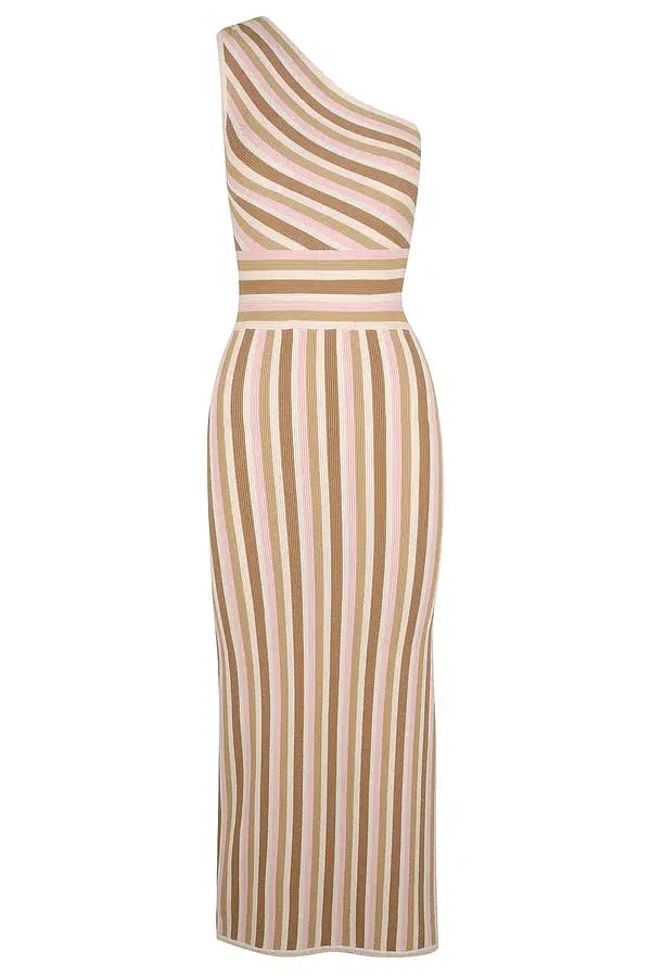 Opal Striped One Shoulder Knit Dress Multi Size M photo 4
