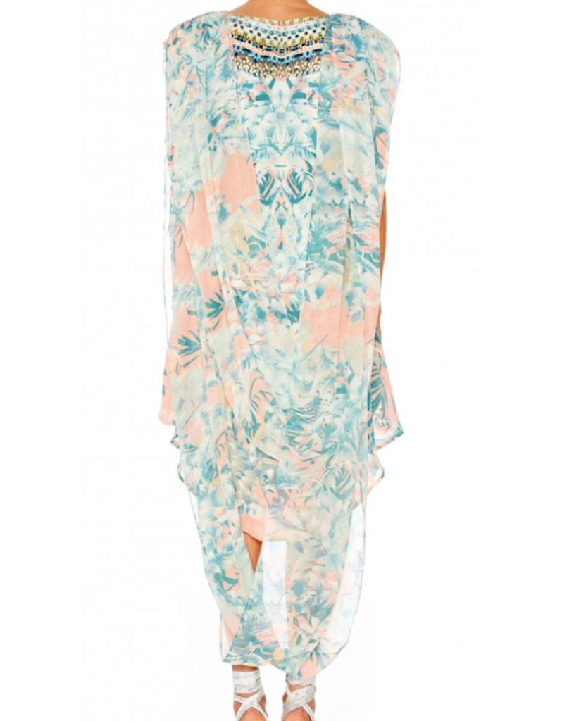 Camilla Deep V Mini Dress with Cape in Garden of Dream Blue Print Size 2 photo 3