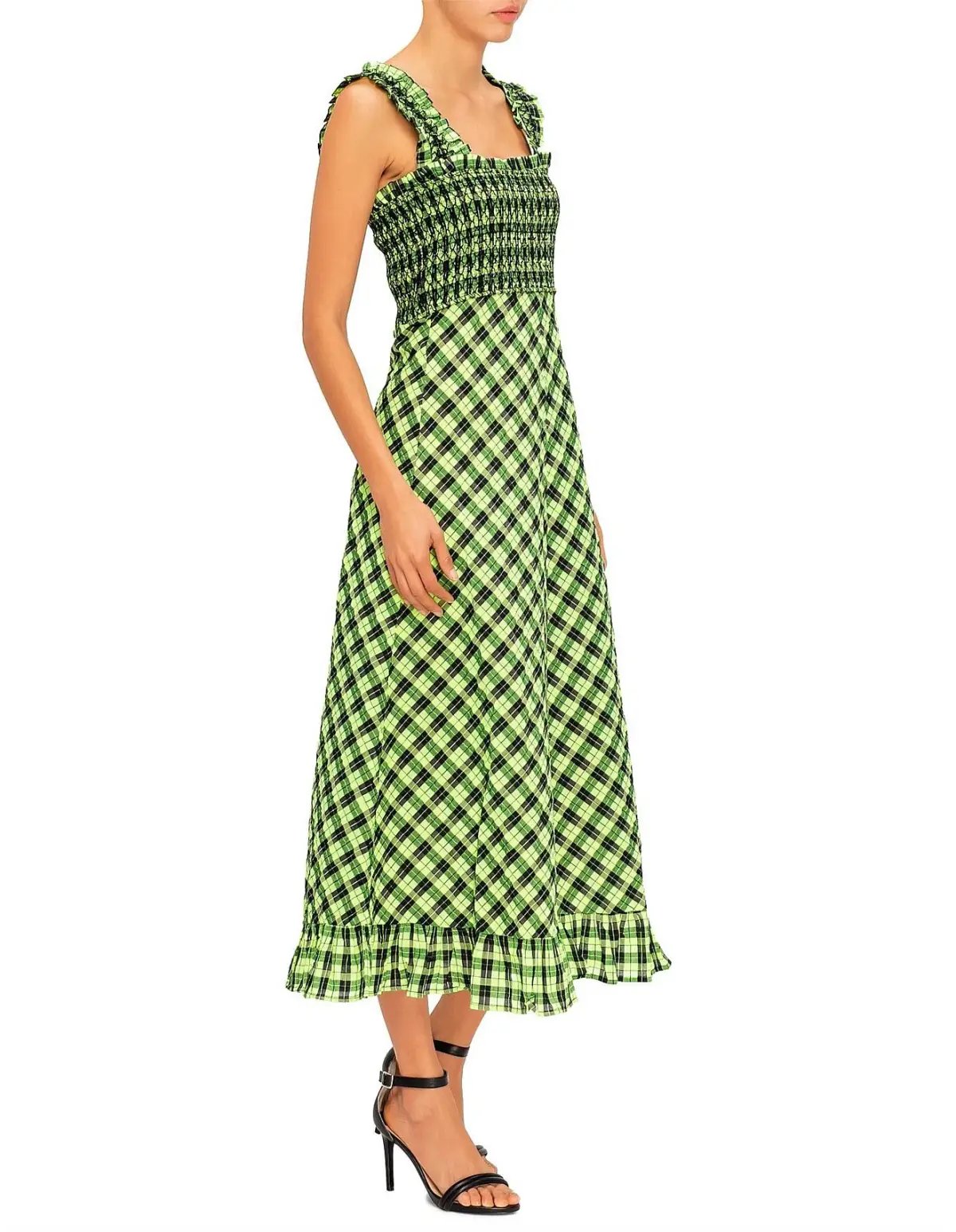 Ganni Seersucker Check Long Dress Print Size 10 photo 2