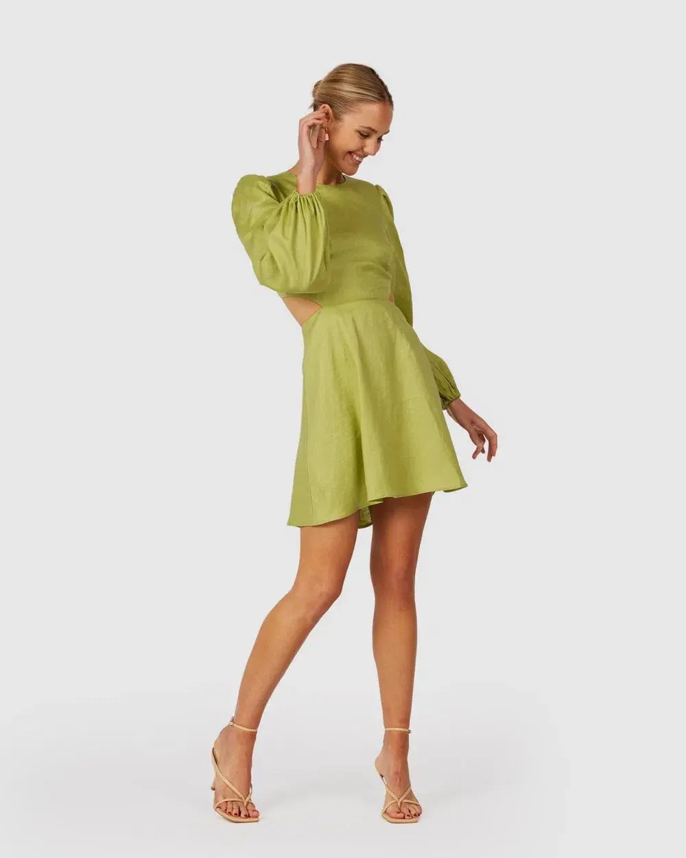 The Wolf Gang Safi Linen Cut Out Dress in Pistachio Green Size XXS photo 3