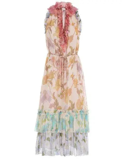 Zimmermann Tempo Frilled Midi Dress Spliced Multi Size 0/Au 8 photo 2