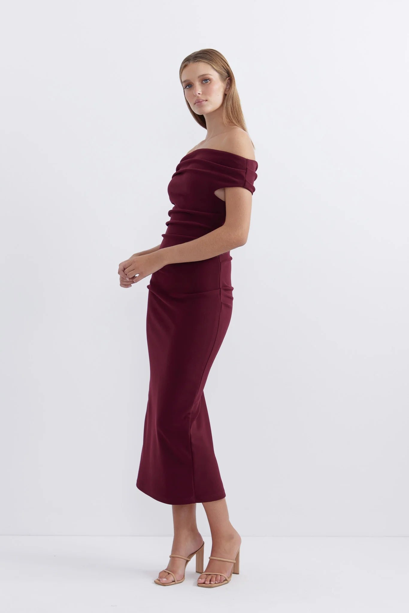 PASDUCHAS EVIE SHOULDER MIDI DRESS - WINE photo 6