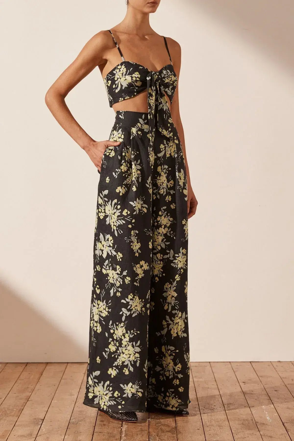 Shona Joy Goldie Tie Front Top & Pant Set Black Size AU 6 photo 3