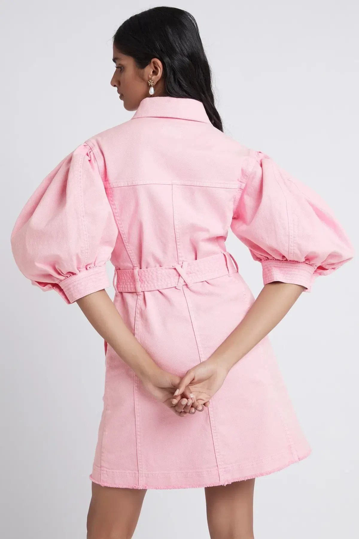 Aje Triada Button Denim Puff Sleeve Mini Dress Pink Size 14 photo 2