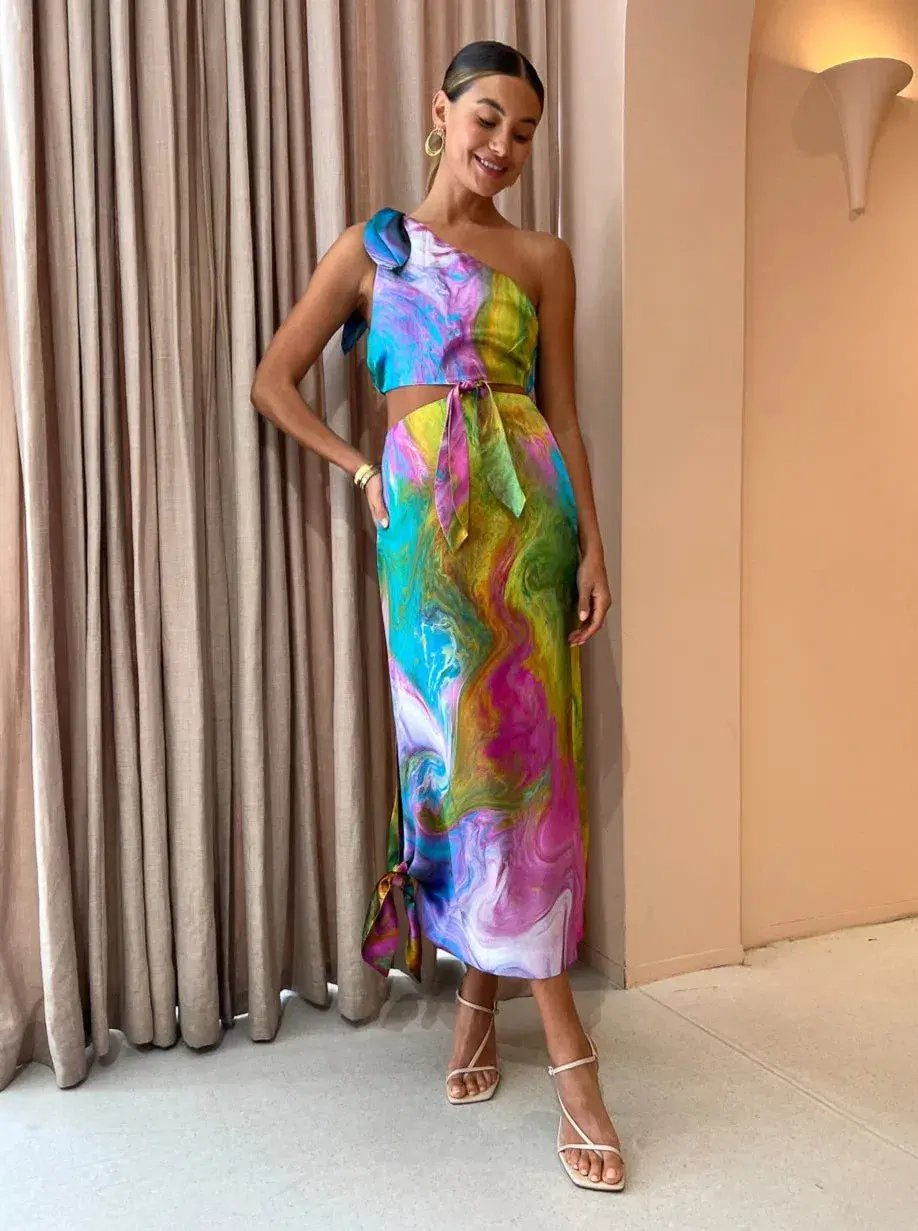 Alemais Irving Knot Midi Dress Multi Size 8 photo 3