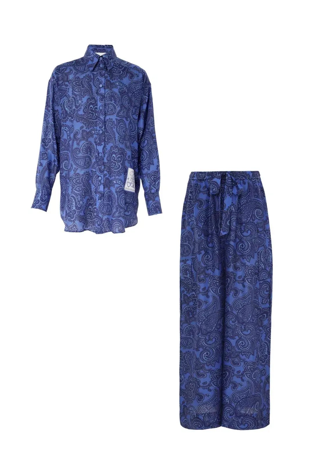 Zimmermann Ottie Relaxed Shirt Size 0P/ AU 6 and Pant Size 1/ AU 10 Set Blue Paisley photo 4