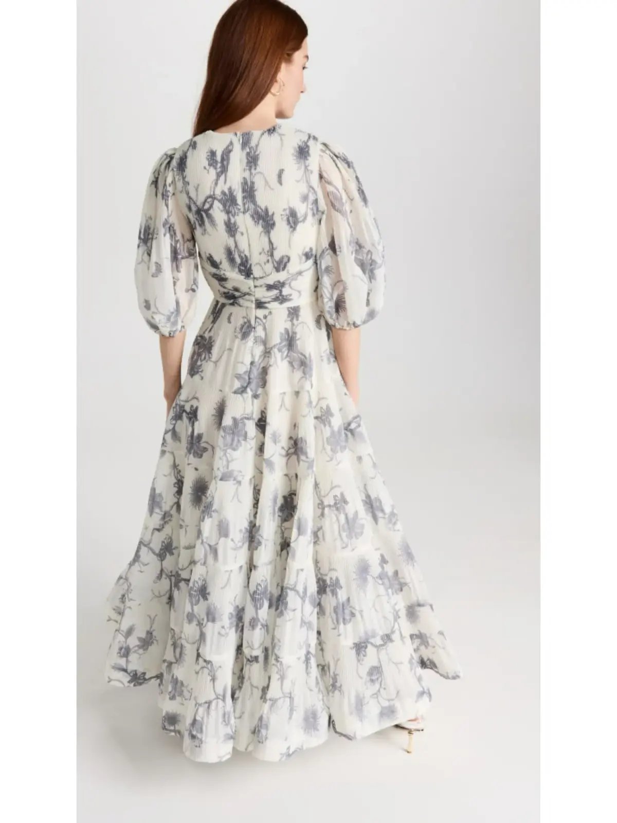 Zimmermann Pleated Midi Dress White Navy Floral Size 4/ Size AU 14 photo 2