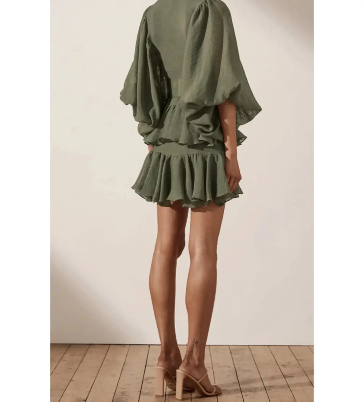 Shona Joy Charlotte Mini Dress Khaki Green Size AU 10 photo 4