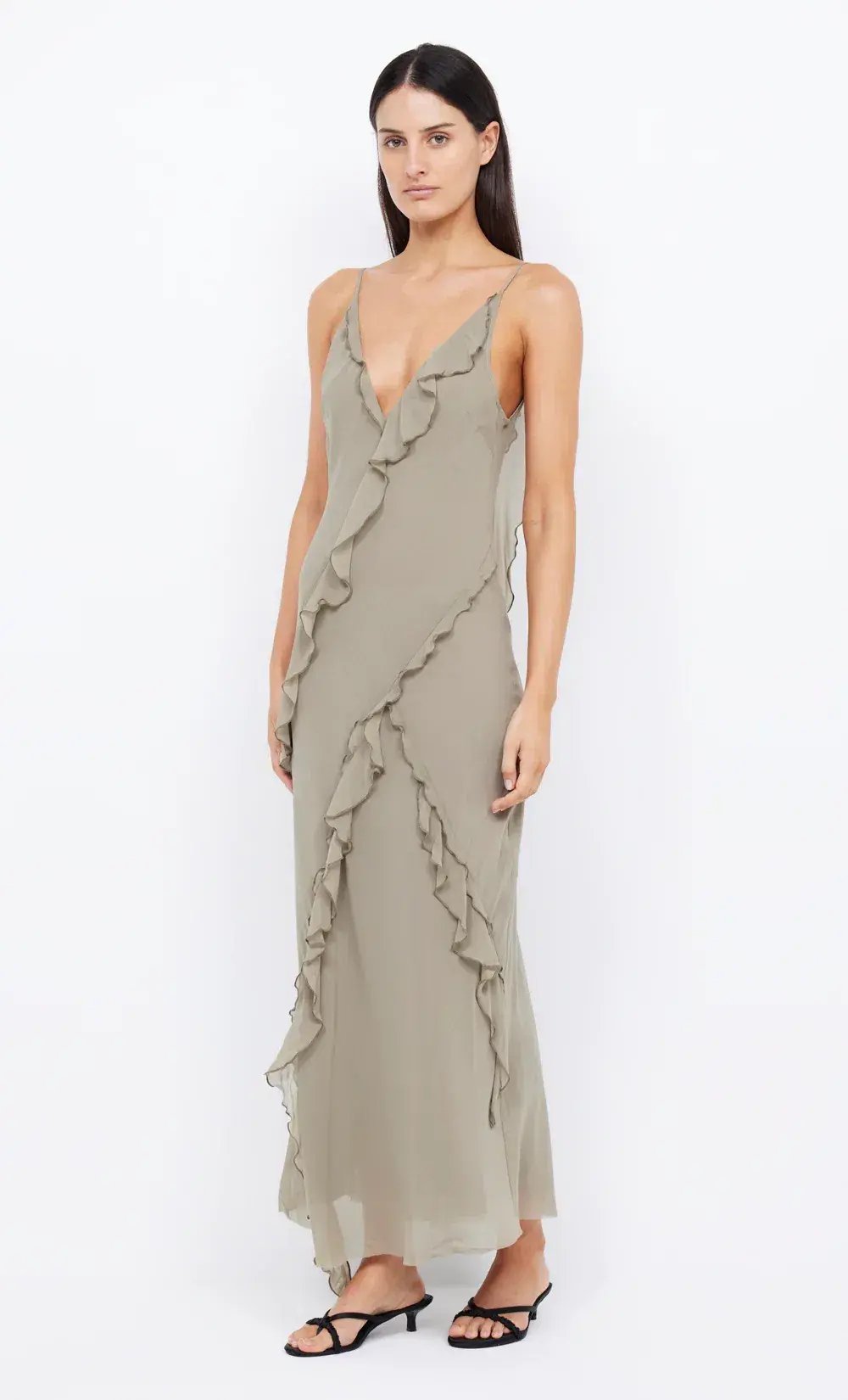 Bec & Bridge Gabriel Frill Maxi Dress in Sage Size 10 photo 2