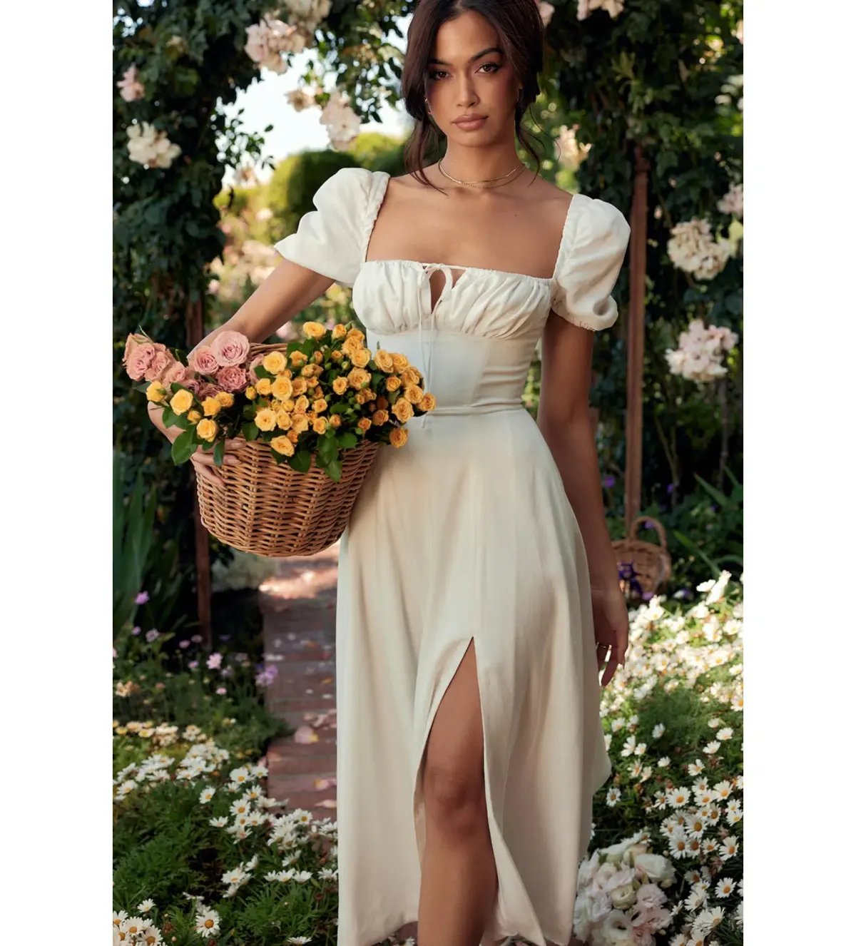 House of CB Tallulah Puff Sleeve Midi Sundress White Size 8/XS photo 2