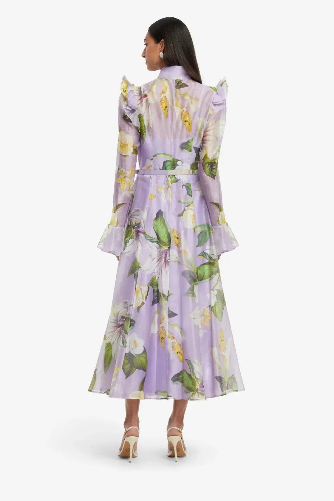 Leo Lin  Katrina Butterfly Sleeve Midi Dress Lily Blossom Print in Lilac Size 16 photo 2