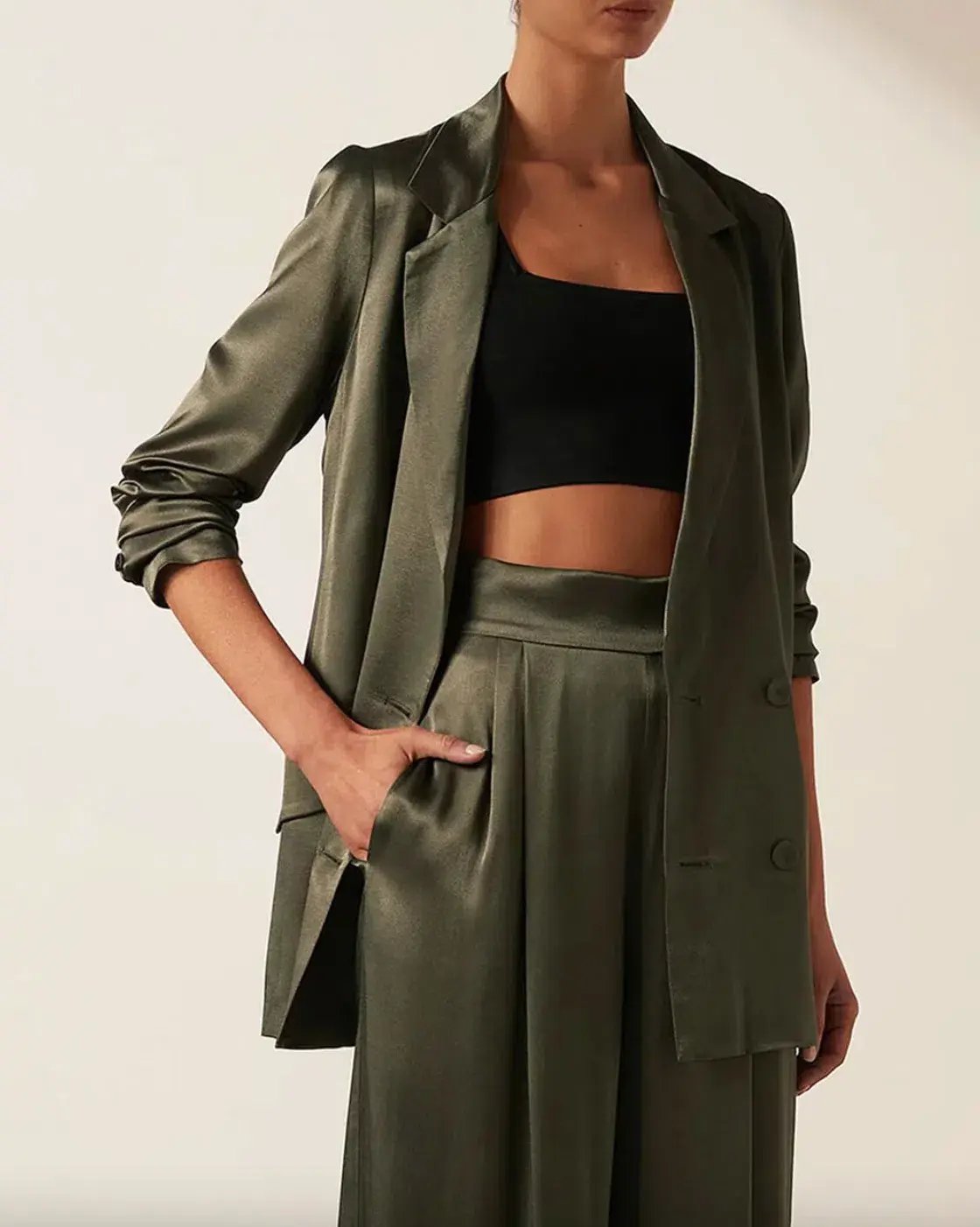 Shona Joy Giorgia Double Breasted Blazer and Tuxedo Pants Set Green Size 6 photo 2